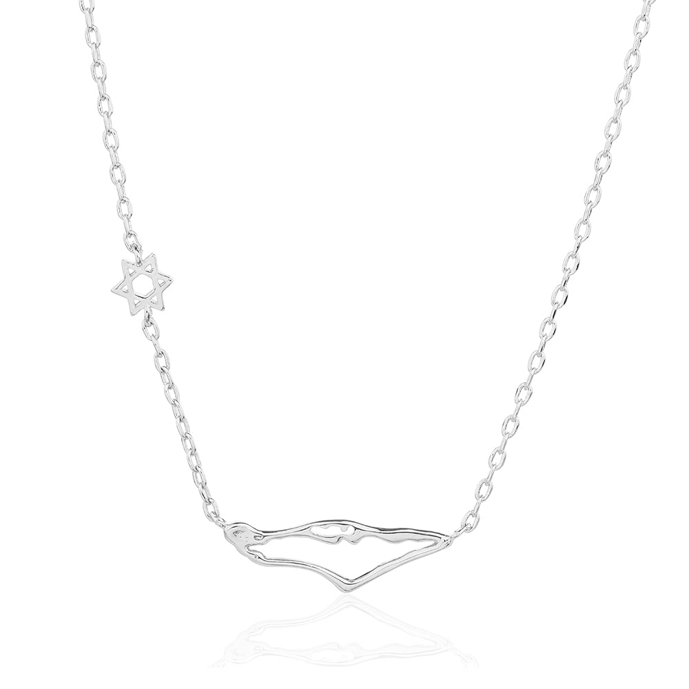שרשרת ארץ ישראל ומגן דויד עדין Necklace-Dainty Star of David + tiny map of Israel