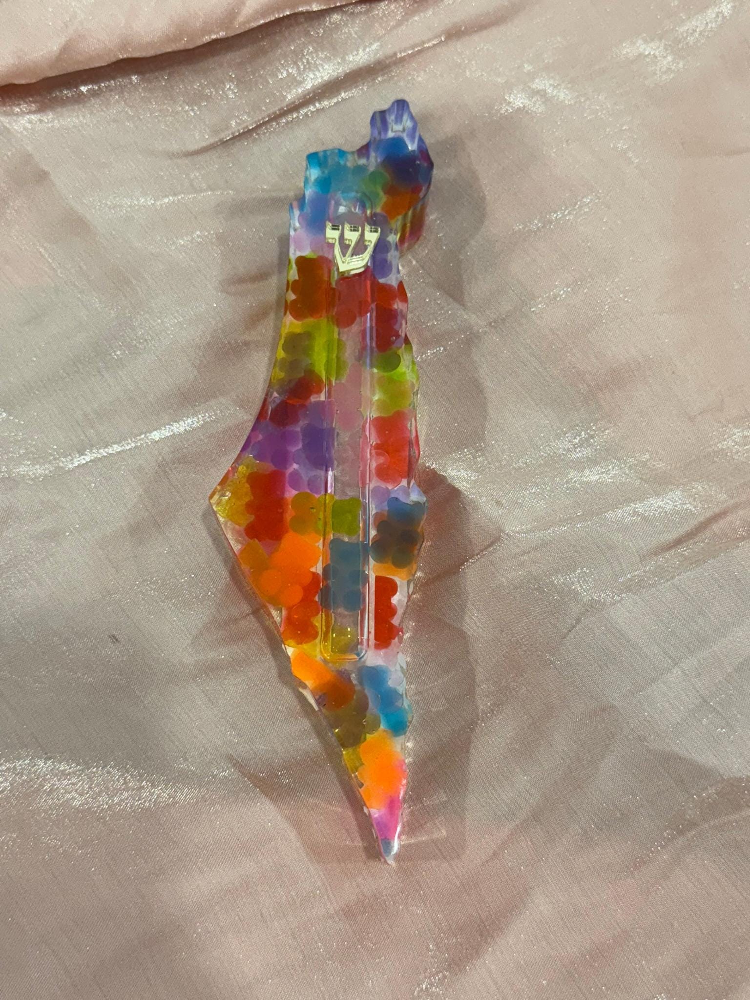Israel shape Handmade Mezuzah case- GUMMY BEARS in Epoxy \ Resin