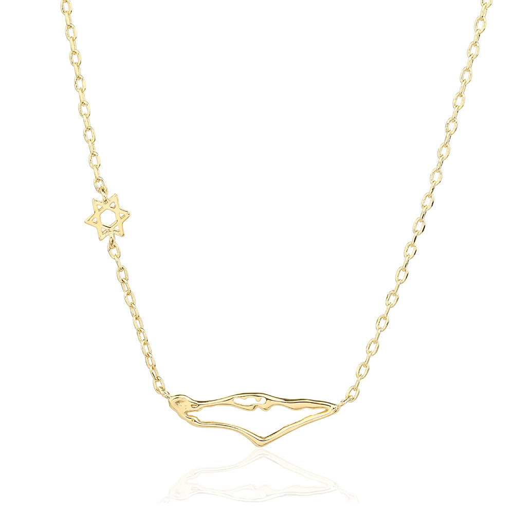 שרשרת ארץ ישראל ומגן דויד עדין Necklace-Dainty Star of David + tiny map of Israel