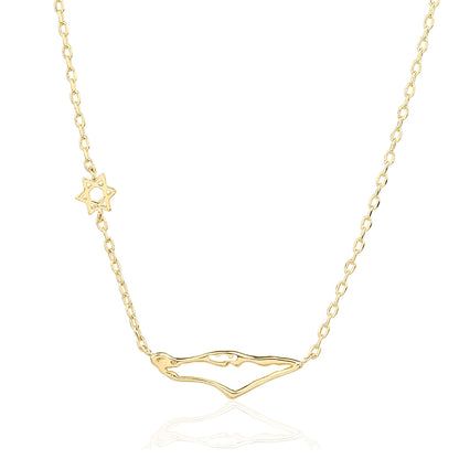 שרשרת ארץ ישראל ומגן דויד עדין Necklace-Dainty Star of David + tiny map of Israel