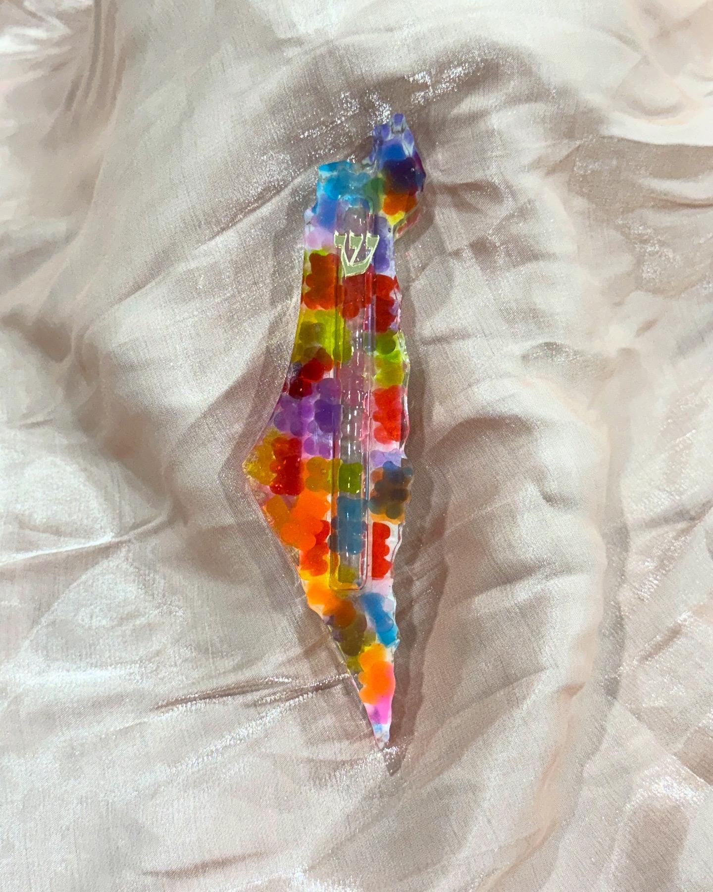 Israel shape Handmade Mezuzah case- GUMMY BEARS in Epoxy \ Resin