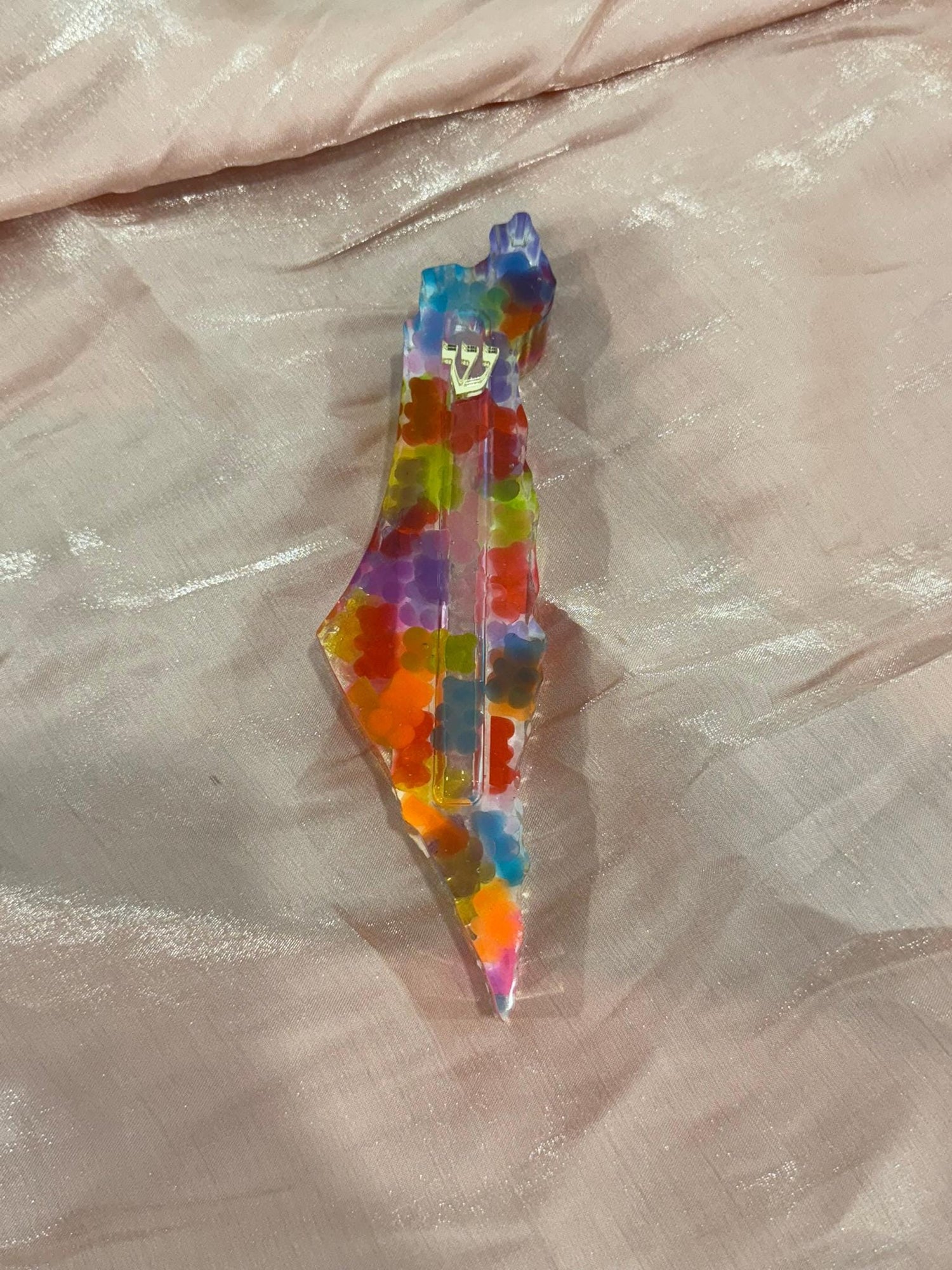 Israel shape Handmade Mezuzah case- GUMMY BEARS in Epoxy \ Resin